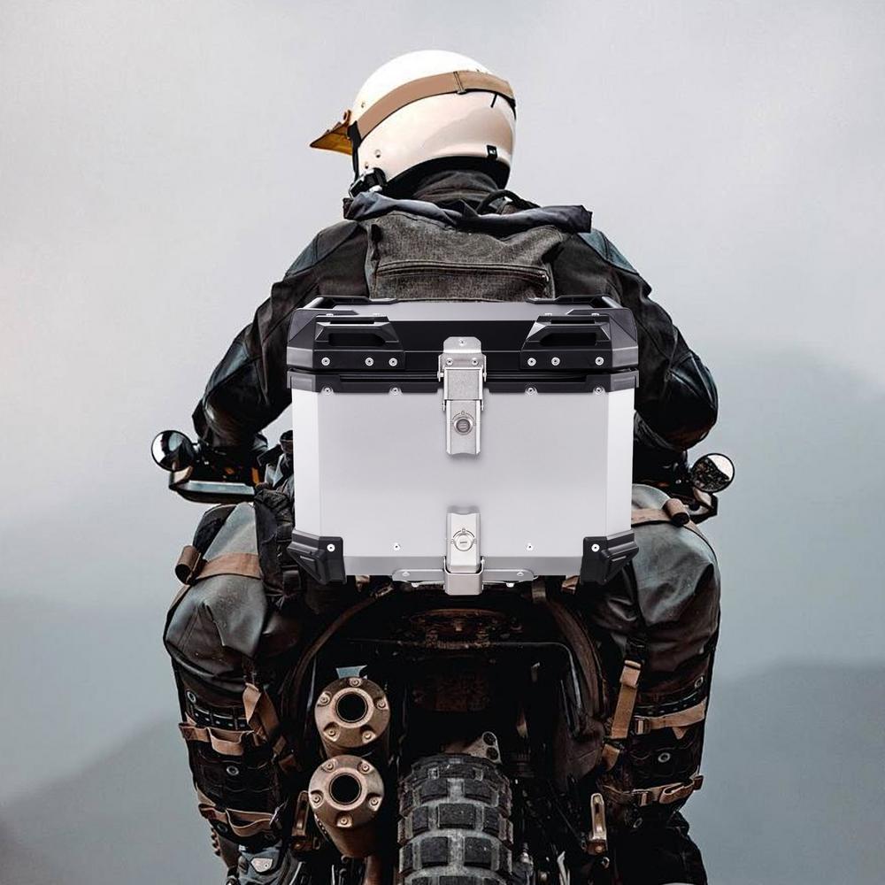 45L Motorcycle Storage Box, Dustproof Aluminum Top Case with Anti-Theft Lock System for Adventure Bikes and Cruisers